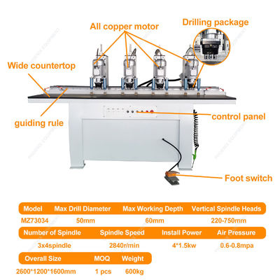 CNC Normal Woodworking Locator Wood 4 Head Drill Bench Lathe Drill Milling Machine