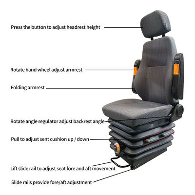 Adjustable Excavator Loader Driver Seat with Mechanical Shock Absorber and Dual Armrest