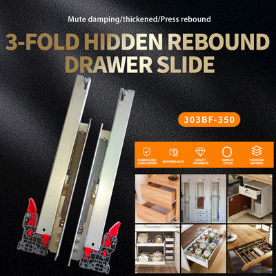 370mm Min Cabinet Depth Cabinet Drawer Bottom Rebound 3-fold Hidden Slide Rail 303BF-350